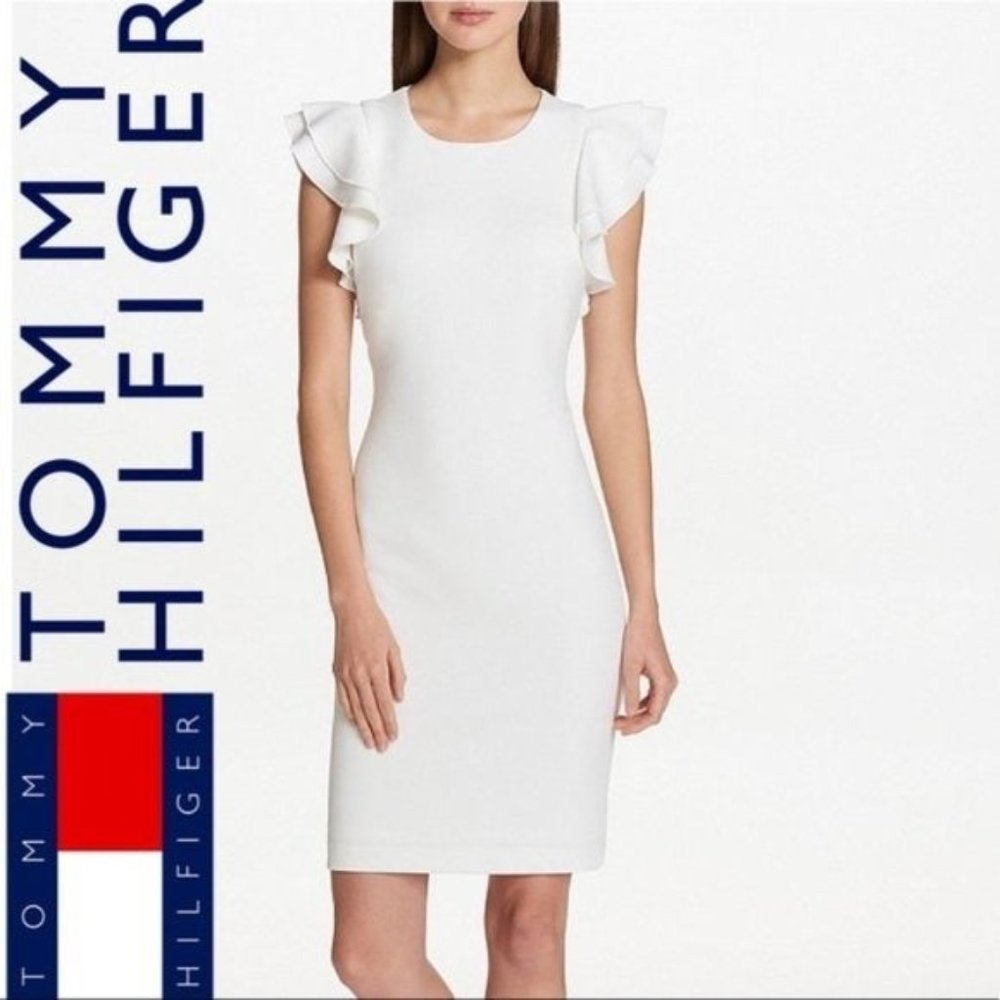 Tommy Scuba Flutter Sleeve Sheath Dress